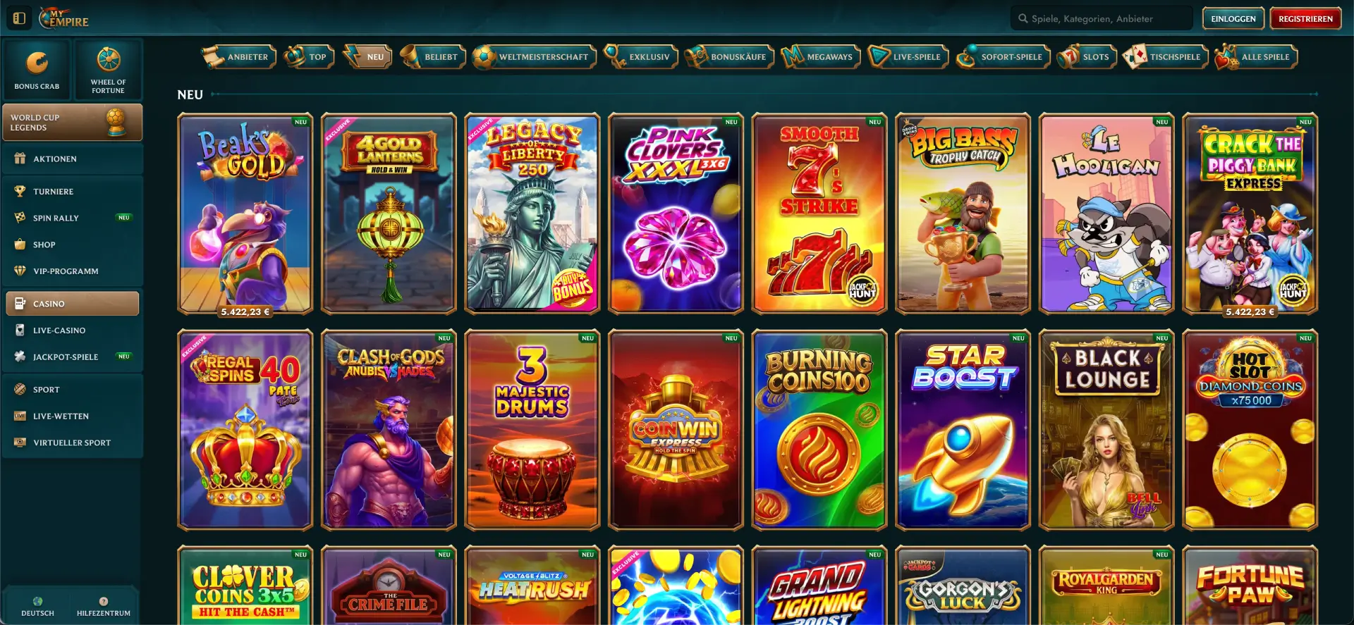 MyEmpire Casino Lobby fur deutsche Spieler